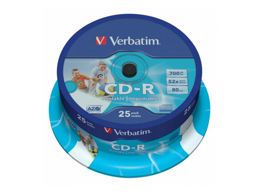 CD-R Verbatim cake 25τεμ 700MB 52x printable – PrintAgain